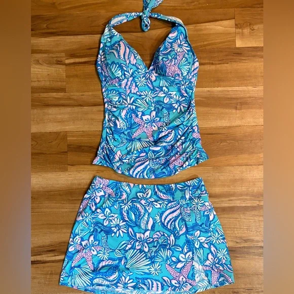 Like New Lilly Pulitzer Swim Set, Bliss Halter Tankini and Swim Skirt, Size 6 - Picture 2 of 10